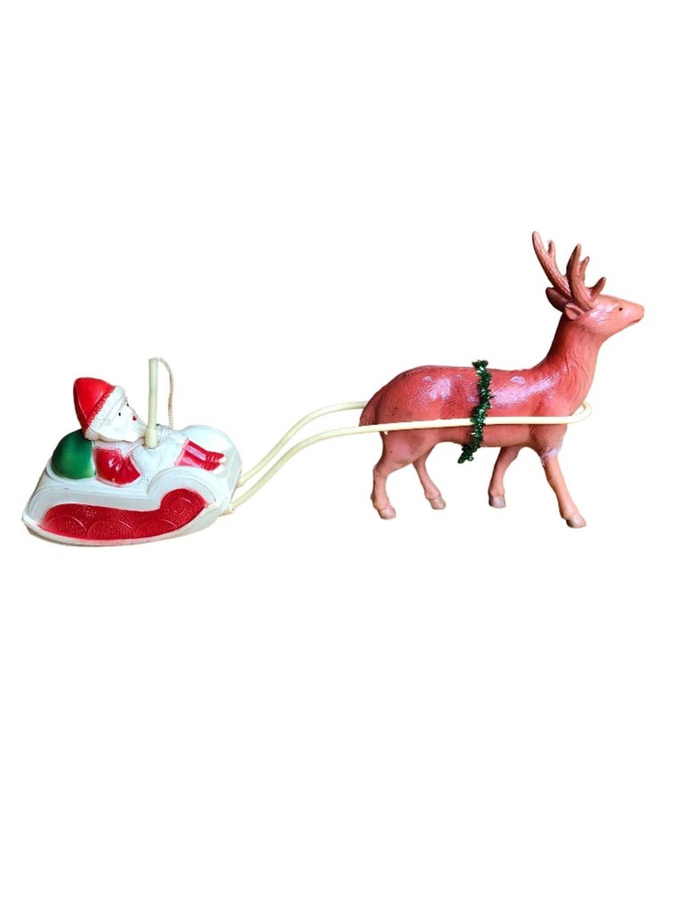 Celluloid Vintage Plastic Animal Santa Whip Sleigh Reindeer Christmas Decor Japa
